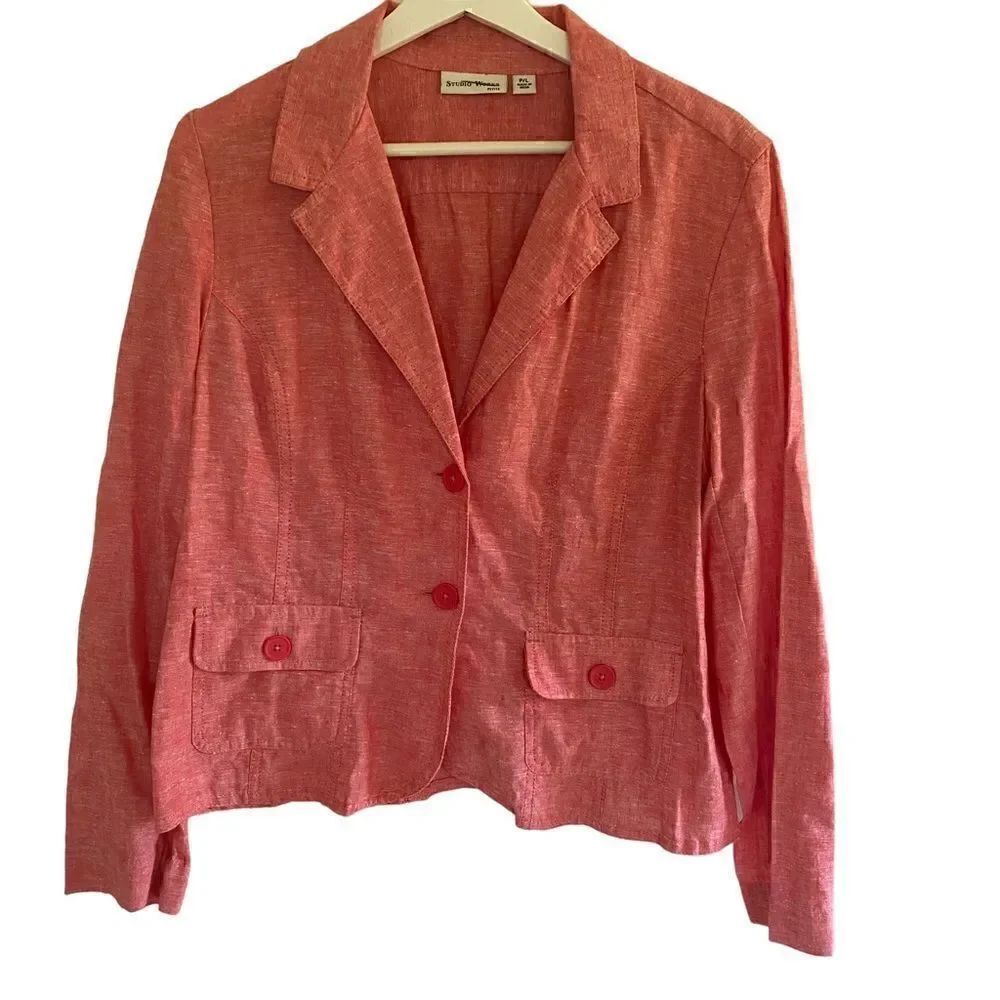 Studio works petite large linen blend blazers 2 button